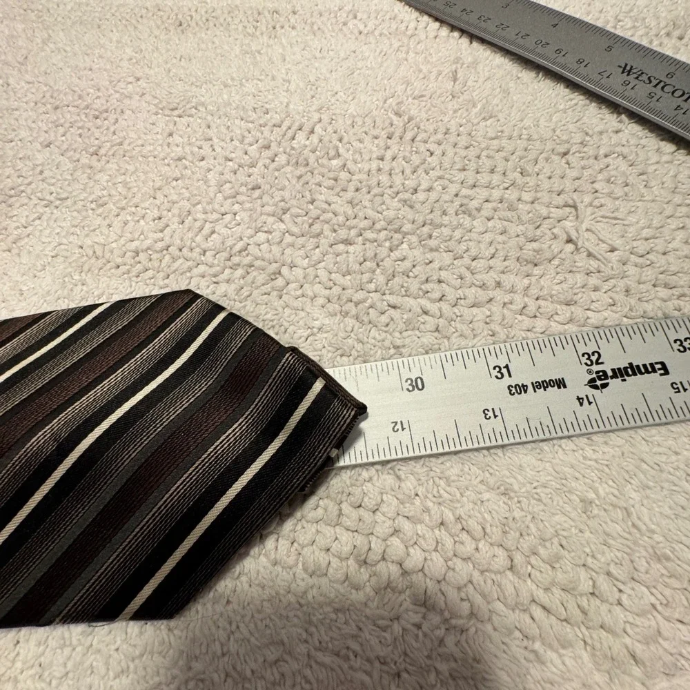 Pierre Cardin Tie Brown Black White Striped Business Formal Necktie Luxury VTG